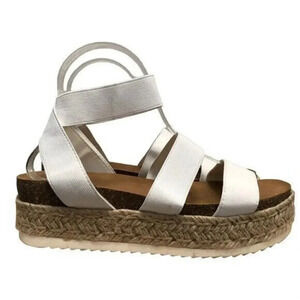 Soda White Faux Leather Espadrille Strappy Sandals 8
